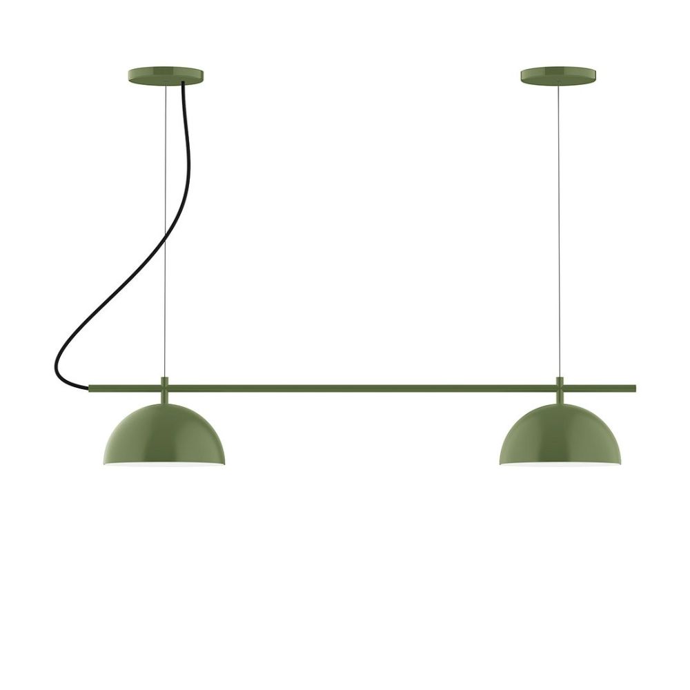 Montclair Lightworks CHB431-G15-22 2-Light Linear Axis Chandelier with 6 inch White Opal Glass Globe, Fern Green